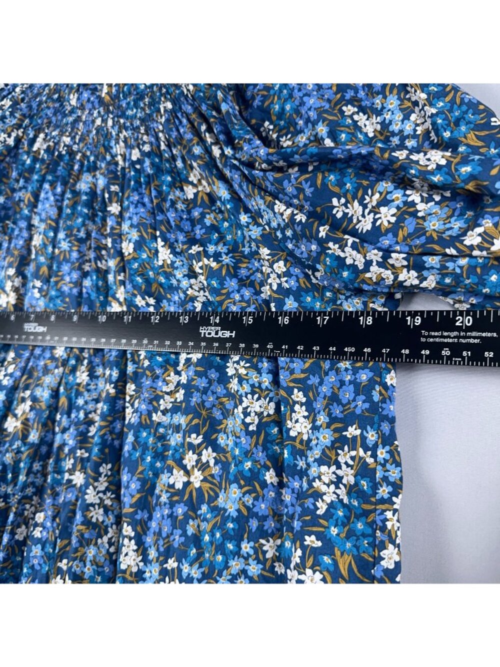 J. Crew Dress Size Large Blue Maxi Floral Print 100% Cotton Smocked Puff Sleeve - Picture 9 of 11